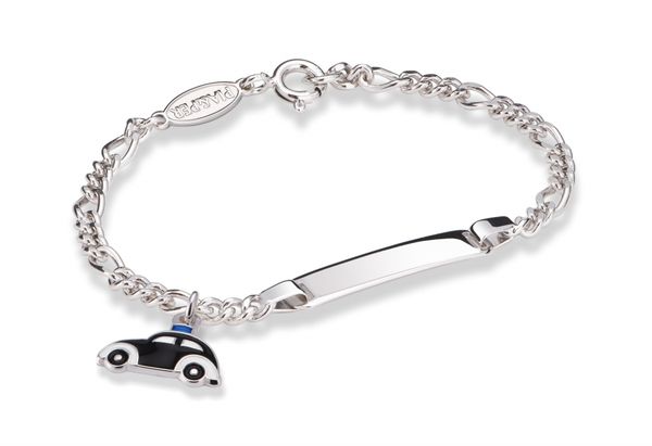 Hovedbilde ID-armbånd i sølv - sort politibil